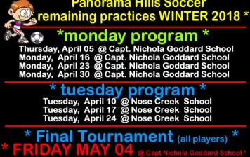 Remaining practices * 2018 WINTER soccer program * Panorama Hills Soccer