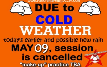 NO PRACTICE: MAY 09 2018, CANCELLED due to cold weather