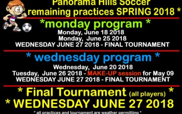 Remaining practices * SPRING program* + SOCCER TOURNAMENT JUNE 27