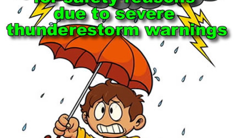 Soccer practice Friday June 24 cancelled due to severe THUNDERSTORM WARNINGS