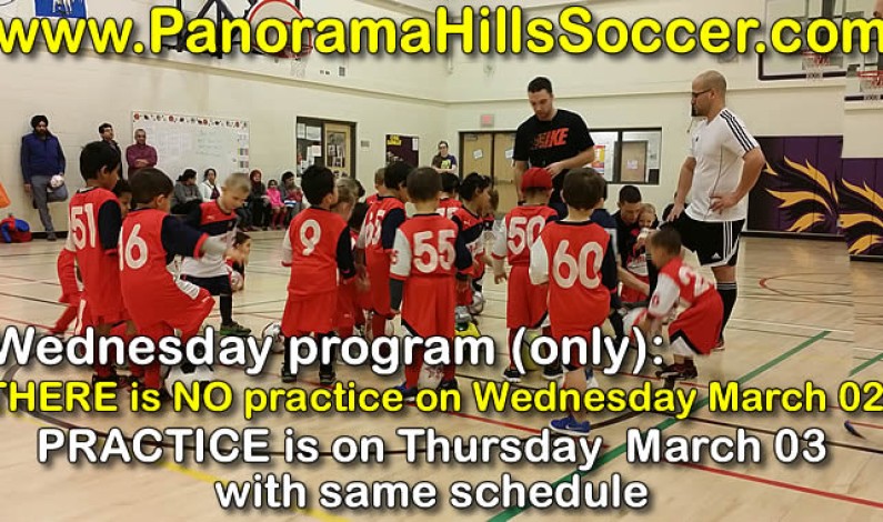 “Wednesday program” ONLY – Soccer Practice: Thursday March 03