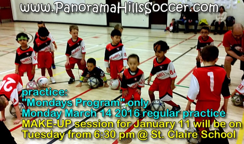 Soccer practice: Monday’s program ONLY March 14 and March 15