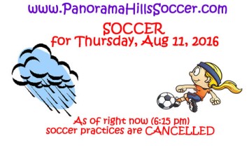 Soccer cancelled Aug 11 2016