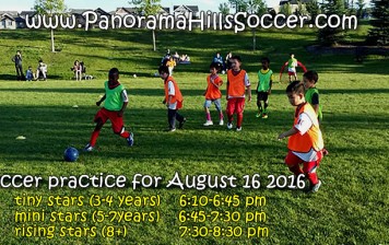 Regular Soccer Practice -Tuesday,  Aug 16 2016