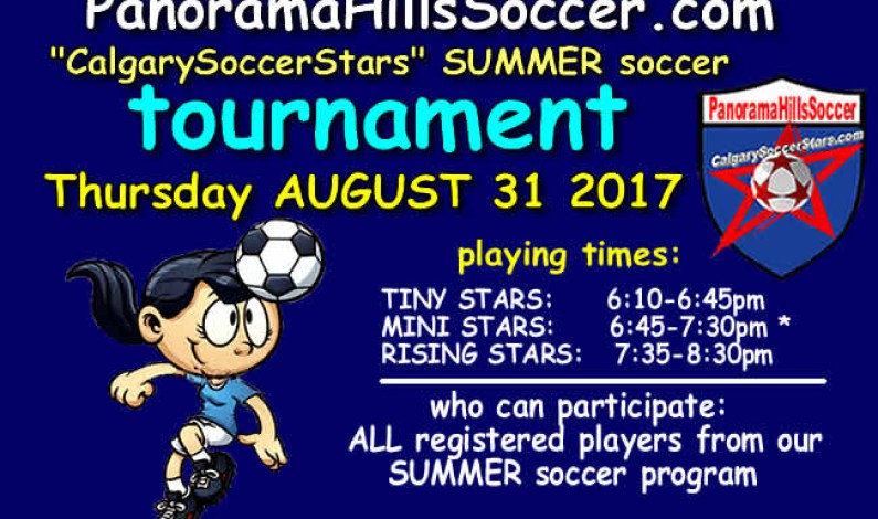 Summer SOCCER tournament Thu, Aug 31 + make-up practice Wed, Aug 30