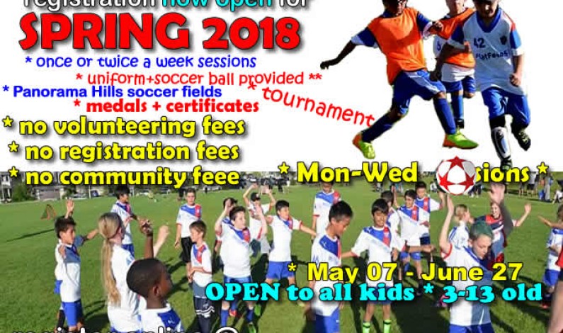 TEMPORARILY CLOSED * 2018 Panorama Hills SPRING SOCCER program for kids registration * TEMPORARILY CLOSED * 2018 Panorama Hills SPRING SOCCER program for kids registration *