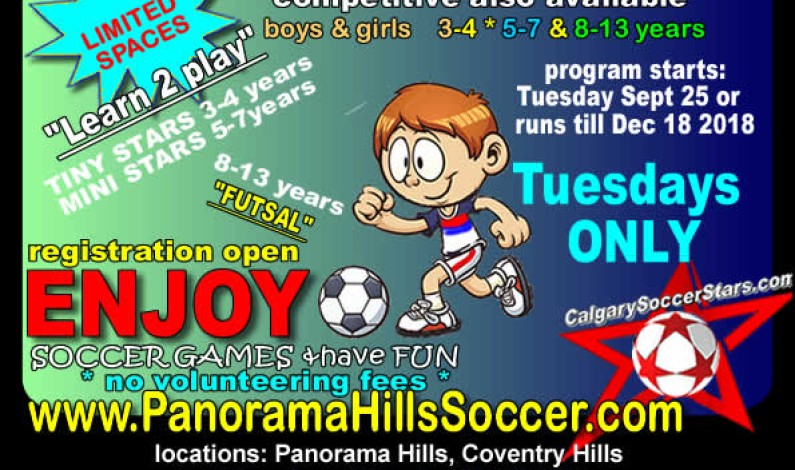 Registration open for 2018 FALL indoor soccer for kids in Panorama/Coventry Hills