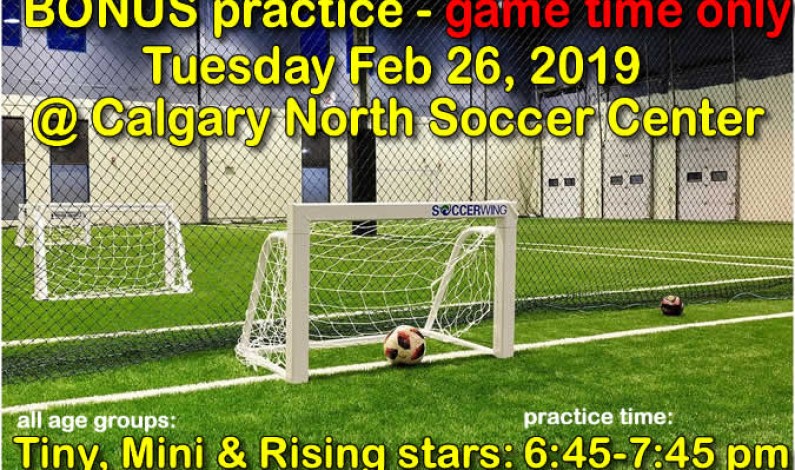 Soccer: Tuesday Feb 26 @ Calgary North Soccer Centre – THERE IS NO PRACTICE @ NOSE CREEK School