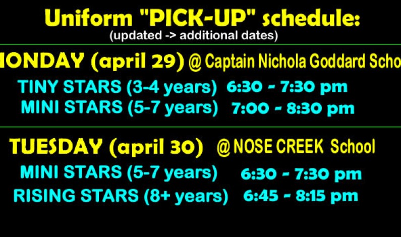 UNIFORM PICK UP schedule *** UPDATED *** UNIFORM PICK UP schedule *** UPDATED ***