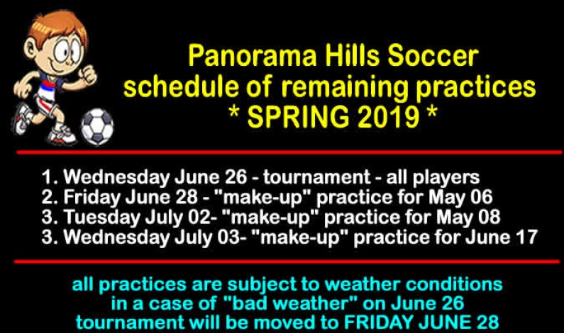 Remaining practices – SPRING SEASON + “make-up” practices