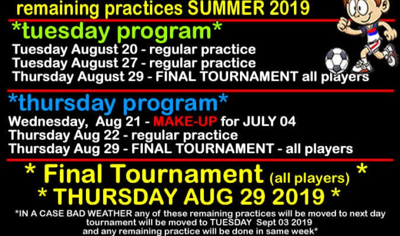 Panorama Hills 2019 SUMMER soccer – remaining practices Panorama Hills 2019 SUMMER soccer – remaining practices