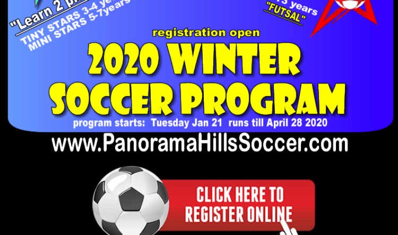 2020  WINTER season – soccer for kids – online registration is now open