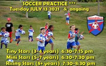 Soccer practice Tuesday, July 13  & ongoing
