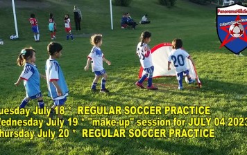 Soccer Practice Tue. July 18 and “make-up” session Wed. July 19